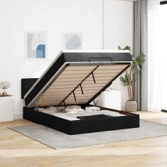 vidaXL Pat otoman cu saltea și LED-uri negru 140x190 cm țesătură 3312307