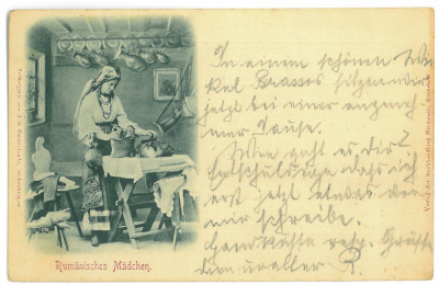 3908 - BRASOV, Ethnic woman, Country Room, Litho - old postcard - used - 1898 foto