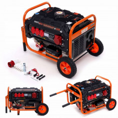 Generator curent 3kW 3000W 230V 380V 12V motor benzina 7CP + pornire electrica la cheie + manere si roti (KD163)