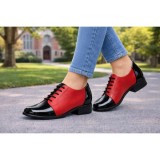 Pantofi dama rosii din piele naturala cu negru lac &ndash; stil casual modern P53RNL