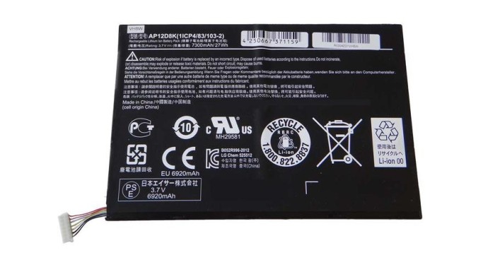 &Icirc;nlocuire baterie tabletă VHBW pentru Acer 1ICP4/83/103-2, AP12D8K - 7300 mAh 3,7 V Li-polimer