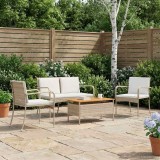 vidaXL Set Mobilier Gradina Poliratan Otel Cu Perne, Rezistent Intemperii, Masa Acacia, Usor Curatat, Terasa Balcon