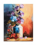 Tablou cu flori in vaza pictat manual, Emotie florala, 50x40cm ulei pe panza in cutit, Geo Ungureanu