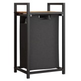 Cumpara ieftin Cos de Rufe Metalic Negru cu Raft din Lemn 50x32, 5x71cm - 45L
