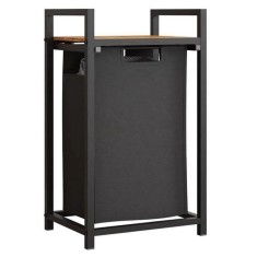 Cos de Rufe Metalic Negru cu Raft din Lemn 50x32, 5x71cm - 45L