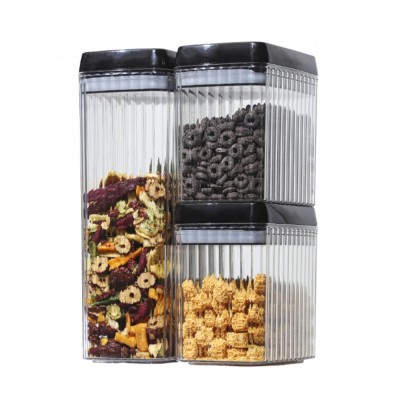 Set 3 Recipiente din Plastic, Cyrax, pentru Alimente/Obiecte, Inchidere Ermetica, Textura Ondulata, 2 x 1.5l, 1 x 3.3 l, Transparent foto