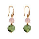 Cumpara ieftin Cercei Argint 925 Placat Aur Roz, Cuart Roz &amp; Verde, Wonders, 4cm, Handmade Italy, Cutie Cadou