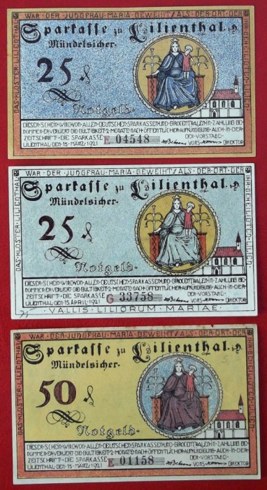 Germania lot 3 notgeld 2 x 25 + 50 pfennig 1921 Lilienthal **