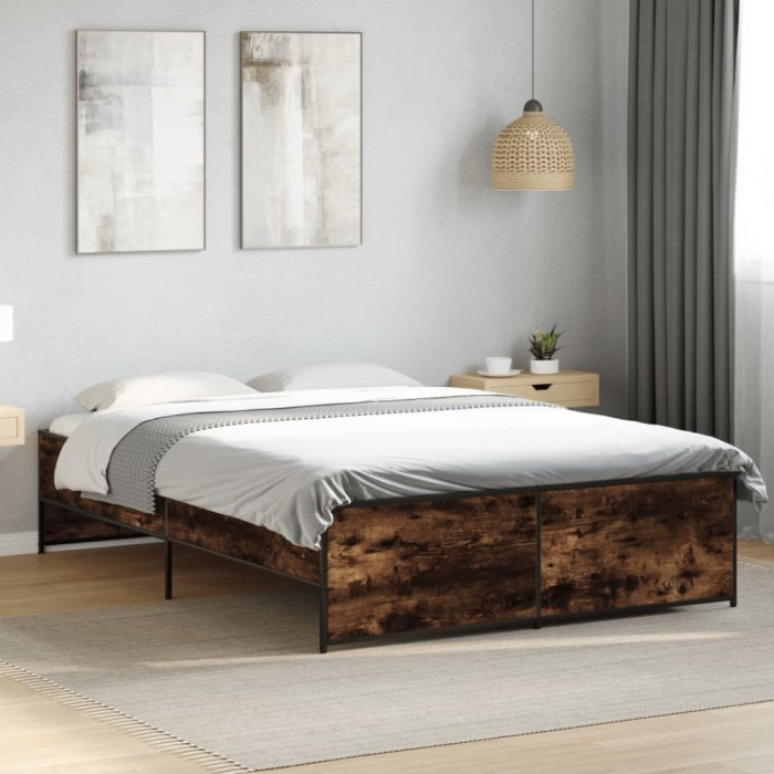 vidaXL Cadru de pat, stejar afumat 140x190 cm lemn prelucrat și metal 3279899