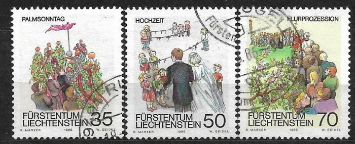 B1034 - Lichtenstein 1986 - Folclor 3v. stampilat ,serie completa