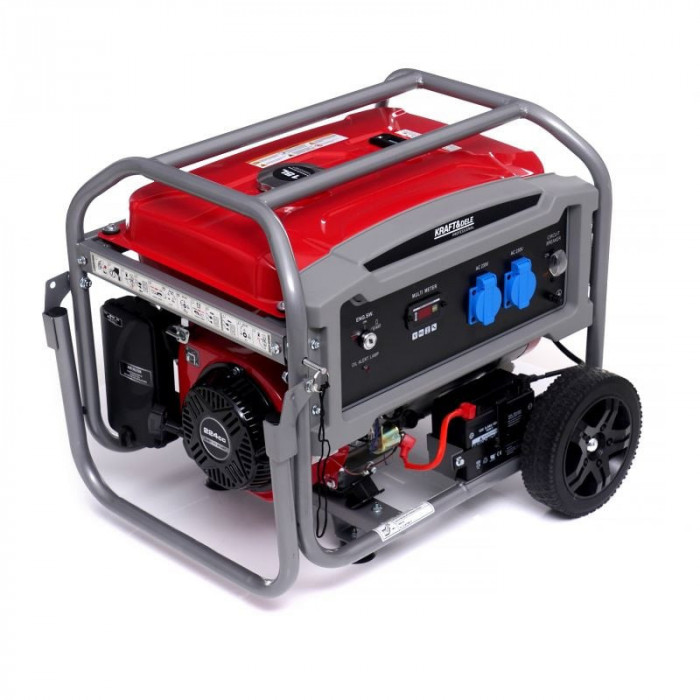 Generator curent 4.6kW 4600W 230V 12V + pornire electrica la cheie + manere si roti motor benzina (KD633)