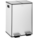 HOMCOM Coș de Gunoi cu Pedală, 2 x 20L, din Oțel, cu Capace Silențioase și Găleți Interioare Detașabile, Argintiu | Aosom Romania