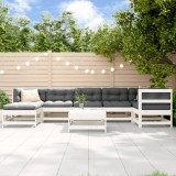 Set mobilier relaxare gradina vidaXL, 8 piese, lemn masiv pin, alb, canapele colt/mijloc, taburet/masuta