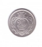 Moneda Austria 20 heller 1893, stare buna, curata, Europa, Nichel