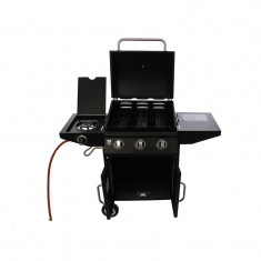 Gratar pe gaz Grillchef, 12.8 kW, 3 arzatoare, metal, 40 x 55 cm, Negru foto