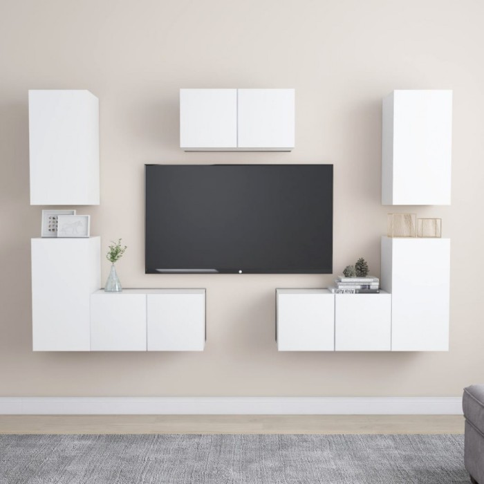 Set dulapuri TV, 6 piese, alb, lemn prelucrat