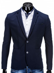 Sacou pentru barbati, bleumarin, casual, slim fit, cu buzunare aplicate, elegant, inchidere doi nasturi - M56 foto