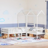 Set pat și bancă cu acoperiș, alb, 80x200 cm, lemn masiv de pin
