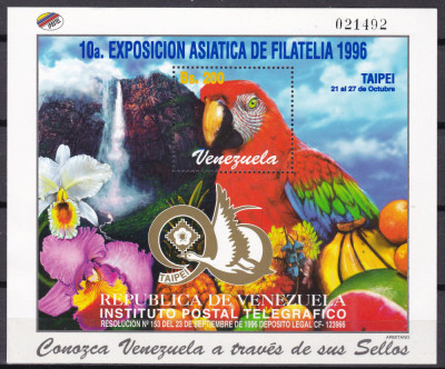 Venezuela 1996 fauna pasari MI bl. 51 MNH foto