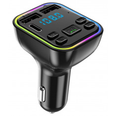 Modulator FM Auto, Bluetooth 5.0, Hands Free, RGB, Afisaj LED, 2 x USB, 12V-24V, Negru RAZ152