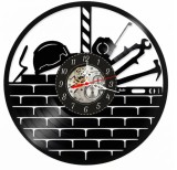 Ceas de perete decorativ realizat manual din disc de vinil, handmade, tematica Zidar si Constructii, ideal cadou pentru mesteri, ingineri constructori