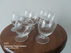 7 pahare Cognac din sticla , "tilting glasses", forma aplecata