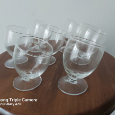 7 pahare Cognac din sticla , "tilting glasses", forma aplecata