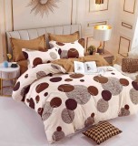 Cumpara ieftin Lenjerie pat dublu,bumbac finet,6 piese,cearceaf cu elastic,crem maro cu buline-A1460