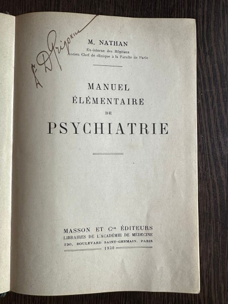 Manuel elementaire de psychiatrie - M. Nathan