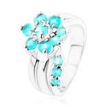 Inel cu braţe despicate, floare cu tulpină de culoare acquamarine - Marime inel: 49