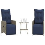 vidaXL Scaune de grădină rabatabile, 2 buc., cu masă, gri, poliratan 365709