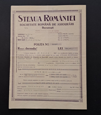 Polita de asigurare 1926 Steaua Rom&amp;acirc;niei foto