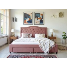 Pat 180x200 cm Terasino Roz cu 4 sertare Tapitat Catifea Somiera Inclusa (cod D3)