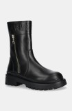 Love Moschino cizme de piele femei, culoarea negru, cu toc plat, JA24245G0LIA0000