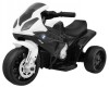 Motocicleta electrica copii, BMW, scaun piele eco, buton sunet pe volan, lumini, 6V, 18000RPM, maxim 20 kg, negru/alb, Oem
