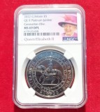 Moneda NGC MS69 DPL Britannia 5 Pounds 2022 Regina Elisabeta II Jubileul de Platina.