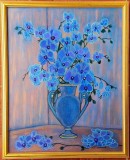 ORHIDEE ALBASTRE, tablou original pictat manual, 54x44 cm cu rama lemn