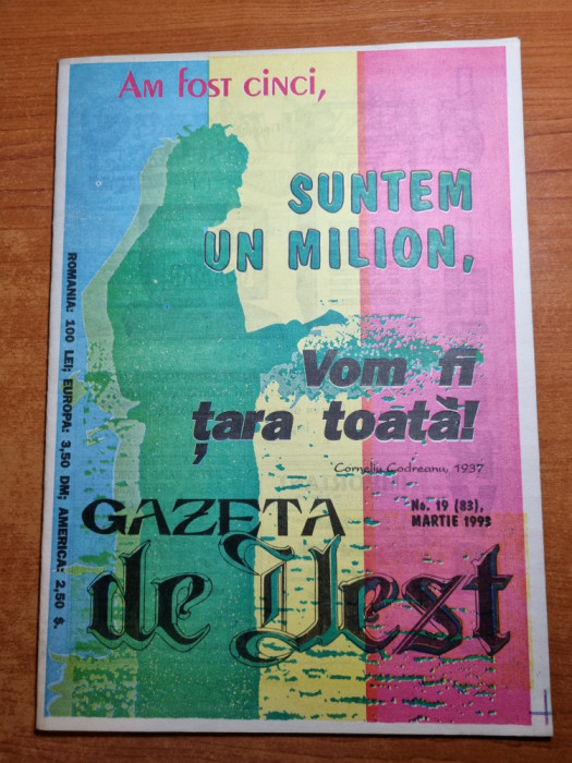 gazeta de vest martie 1993-constantin noica,moartea fratilor de cruce