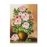 Tablou pictat manual, Vaza cu trandafiri, 50x35cm pictura ulei pe panza