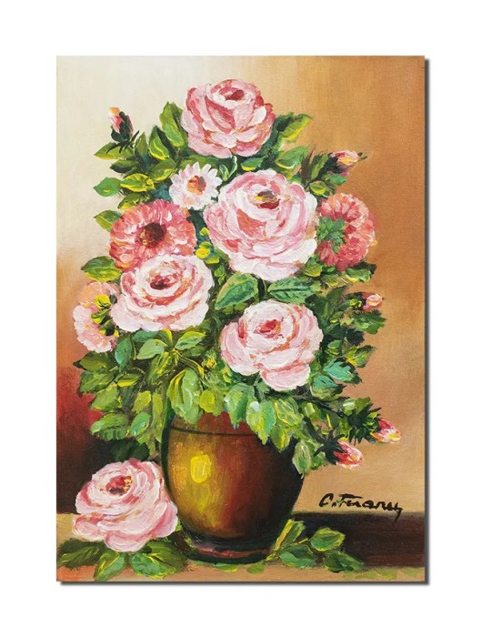 Tablou pictat manual, Vaza cu trandafiri, 50x35cm ulei pe panza, Constantin Feraru