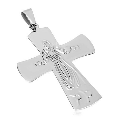 Pandantiv din oțel chirurgical, Iisus pe cruce, culoare argintii foto