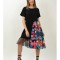 ROCHIE MIDI ASIMETRICA COMBINATA CU TUL MANECA SCURTA SPLENDIDO TALIE UNICA Negru