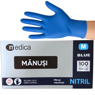 Cutie 100 buc Manusi Unica Folosinta din Nitril - Albastre, Marimea M foto