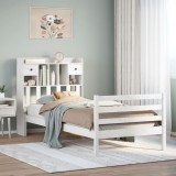 vidaXL Pat cu bibliotecă fără saltea, alb, 90x200 cm, lemn masiv pin 3321933
