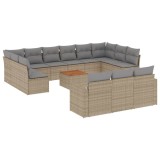 Set canapele de gradina, 14 piese, cu perne, bej, poliratan