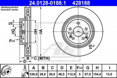 Disc frana MERCEDES CLK (C209) (2002 - 2009) ATE 24.0128-0188.1 foto