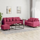 vidaXL Set canapea cu perne, 3 piese, roșu vin, catifea