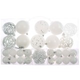 Globuri de Craciun, alb + argintiu, HS0552, 8 cm, plastic, rotunde, set 50 bucati