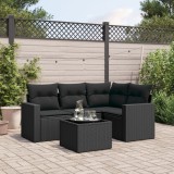 Cumpara ieftin Set mobilier de grădină cu perne, 5 piese, negru, poliratan