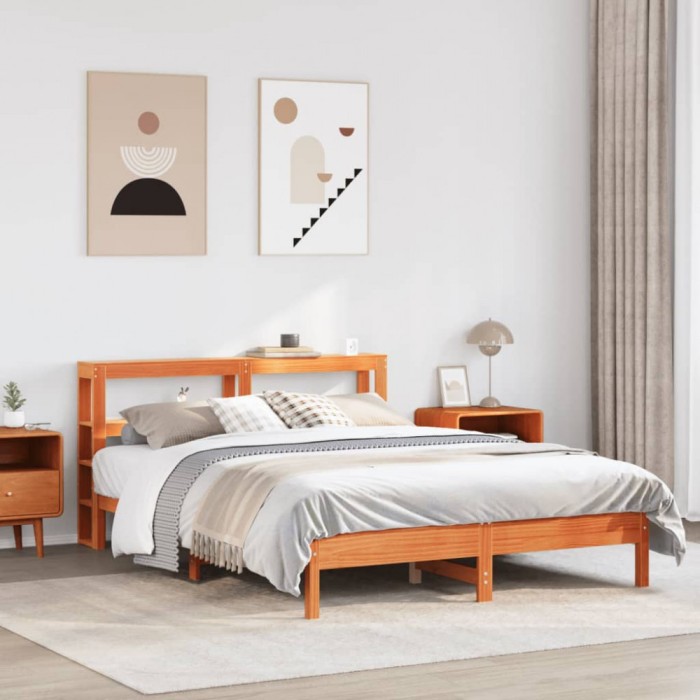 vidaXL Cadru pat fără saltea, maro ceruit, 135x190 cm, lemn masiv pin 3306164